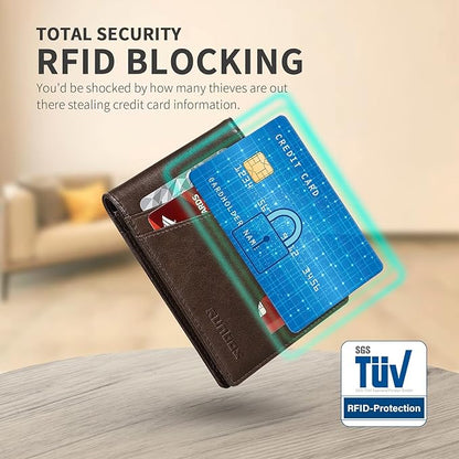 RUNBOX AirTag-Wallet-Mens-Slim-RFID Blocking Wallets Leather with Bill Compartment Air Tag Bifold Card Holder Wallet Gifts for Men Dad