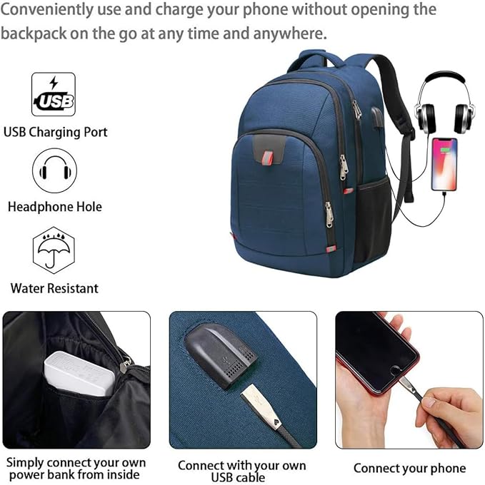 Della Gao Travel Laptop Backpack, Large Anti-Theft Business Travel Backpack with USB Charging Port, Water Resistant College School Computer Bag for Men/Women for 17 Inch Laptop and Notebook