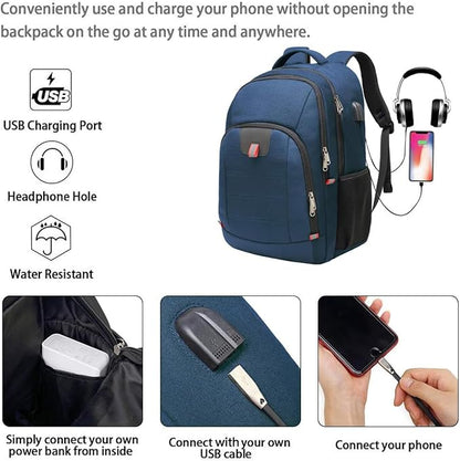 Della Gao Travel Laptop Backpack, Large Anti-Theft Business Travel Backpack with USB Charging Port, Water Resistant College School Computer Bag for Men/Women for 17 Inch Laptop and Notebook