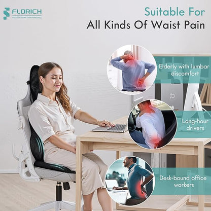 FLORICH Car Seat Cushion and Lumbar Support Pillow for Office Chair Car, Neck Headrest Pillow, Ergonomic Memory Foam, Pressure-Relieving Back Support for Car, Office Chair & Wheelchair – Black