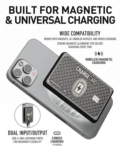 AquaVault Chargecard Magsafe Portable Charger 5000mAh 20W Fast Charge - Magnetic Power Bank, Ultra-Slim Battery Pack Compatible with iPhone 16 15 14 13 12 Series (Black)