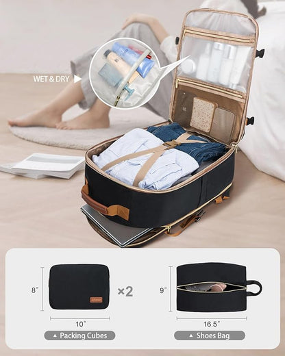 40L Travel Backpack for Women, Carry On Bag Flight Approved, Waterproof Backpacks with 3 Packing Cubes, Weekender Personal Item Backpack for Airplane Travel Essentials, TSA Approved