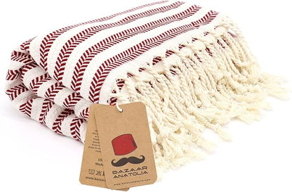 Bazaar Anatolia Turkish Beach Towel – 100% Cotton, Quick Dry, Sand Free Towel for Bathroom, Travel, Camping – Oversized 71x39 Inches – Arpa Maroon