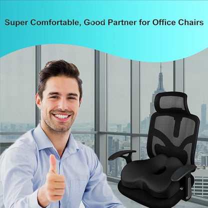 Pressure Relief Seat Cushion for Long Sitting Hours on Office, Home Chair, Car Memory Foam Office Chair Cushion for Back, Coccyx, Tailbone Pain Relief（Black）