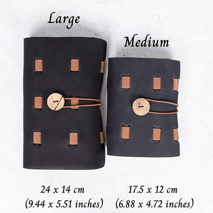 HARDISTON Genuine Leather Electronic Cable Organizer Bag Handmade Travel Cord Organizer Roll Case for Hard Drives, Cables, Charger, Phone, USB, SD Card (Medium - Black)