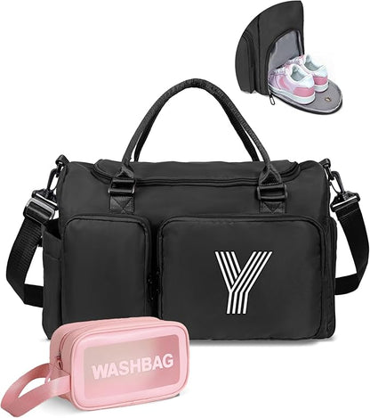 Initial Gym Bag for Girls, Kids Travel Duffel, Sports Weekender Overnight Dance Bag with Shoes Compartment, Monogram Gift, gifts for college graduates, teacher gifts