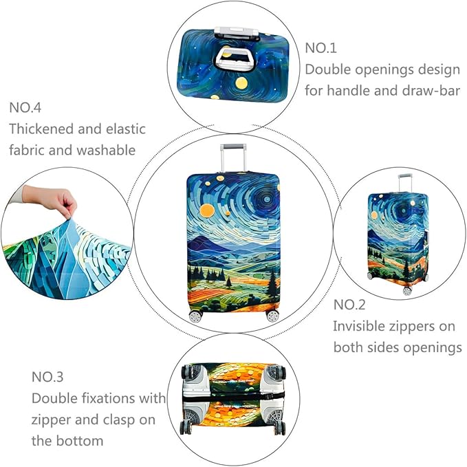 fancyfree Luggage Cover Washable Suitcase Protector Anti-scratch Suitcase cover (Countryside And Starry Sky, L(25"-28" luggage))
