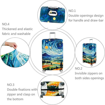 fancyfree Luggage Cover Washable Suitcase Protector Anti-scratch Suitcase cover (Countryside And Starry Sky, L(25"-28" luggage))