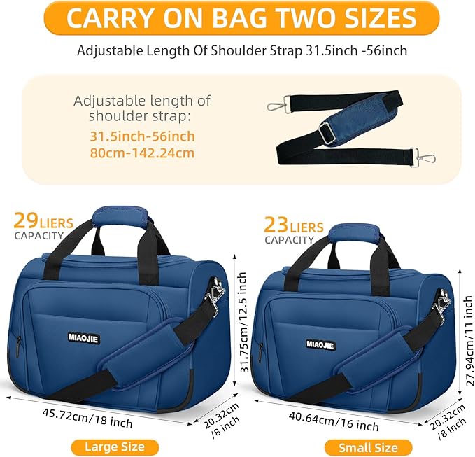 Underseat Carry On Luggage Lightweight Travel Tote Weekender Bag Overnight Duffle Bag for Travel, Travel Essentials Personal Item Travel Bag for Women and Men, Blue-16Inch
