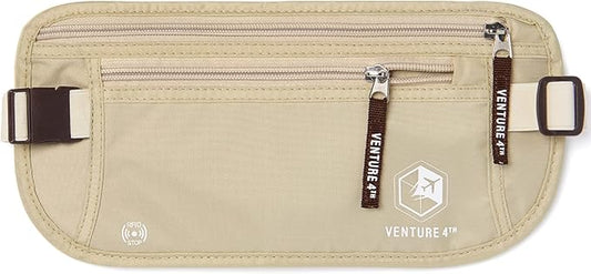 VENTURE 4TH Travel Money Belt - Slim Passport Holder RFID Blocking Travel Pouch to Protect Cash, Credit Cards and Travel Documents (Beige)