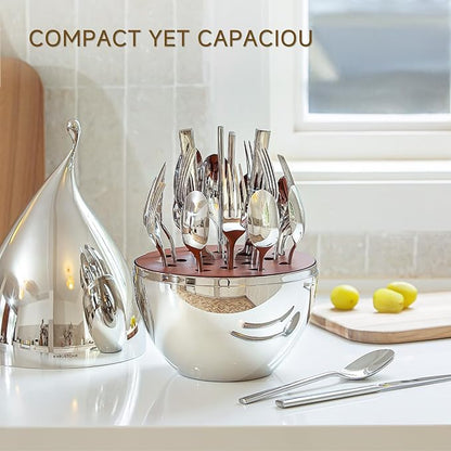 KINGSTONE Silverware Set with Waterdrop Storage Organizer, 20-Piece Forged Flatware Cutlery Set in Gift Box, Premium Stainless Stee Service for 4, Mirror Polished, Ideal for Kitchen, Wedding, Gift