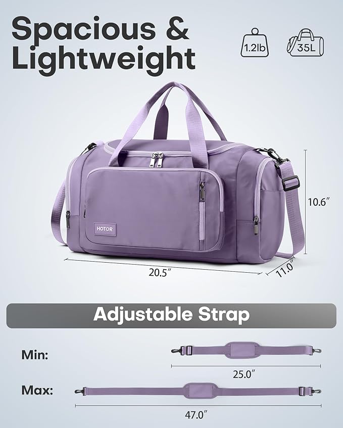 HOTOR Gym Bags for Men & Women - Spacious Duffle Bag with Shoe Compartment & Wet Pocket, Carry On Weekender Bag Portable Sports Duffel Bag for Workout, Fitness, Travel, Purple, 20.5" x 11.0" x 10.6"