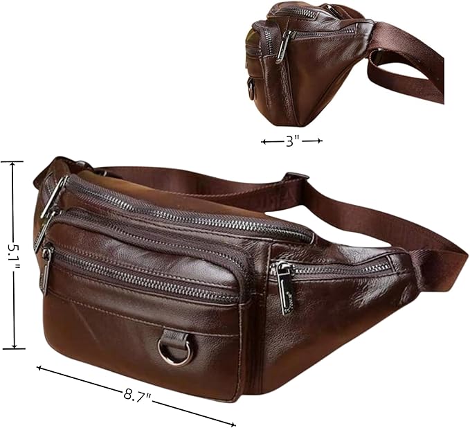 Leather Fanny Pack Mens Genuine Leather Waist Bag Sport Travel Hiking