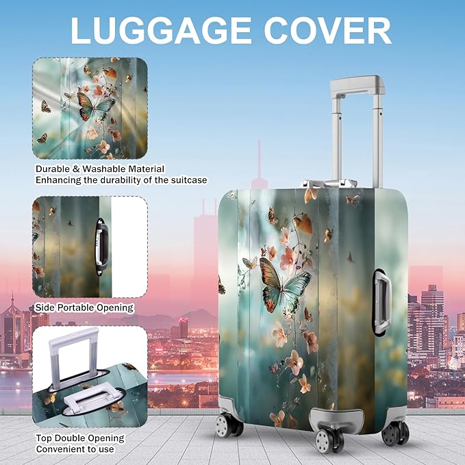 ANNA QUEEN Dreamy Butterfly Luggage Cover, Colorful Butterfly & Flowers Design, Stretchable, Washable Travel Sleeve for 20-34 Inch Luggage