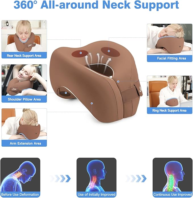 jiaao Neck Pillow Airplane, Memory Foam Travel Neck Pillows for Long Flight, 3D Eye Masks, Ear Plugs and Portable Drawstring Bag, Napping Pillow for Home, Road Trips, Sleep Rest and Travel Use