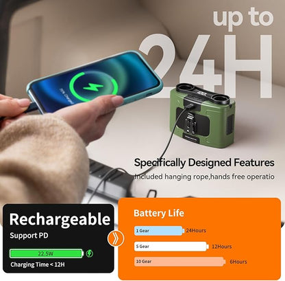 10000mAh Personal Waist Fan, USB Rechargeable Clip The Waist For Working,10 Speed & 40H Cooling and Heatstroke Prevention For Outdoor Travel Camping (K60-green)