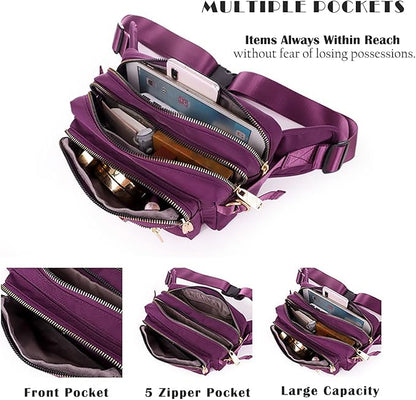 Extra Large Fashion Fanny Pack for Men Women, Waist Bag for Waterproof Hiking Running Biking Gym Outdoor Sports Travel Belt Bag (Purple)