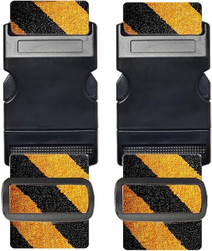 Nuxovilar Luggage Straps of 2 Set Black & Yellow Diagonal Stripes Pattern, 1.96x90.5 inches - Luggage Straps for Suitcases, Fit for Adventure Trips, Outdoor Travel, Daily Commute