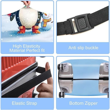 Christmas Penguin Luggage Cover – Cute Winter Penguin Suitcase Protector, Holiday Travel Luggage Sleeve, Stretchable & Waterproof, M