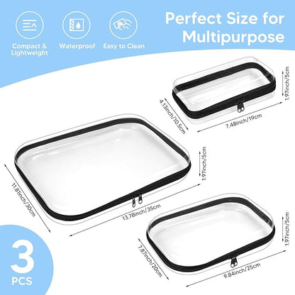3 Pack Zippered Hard Pouch, Clear Hard Shell Zipper Case, Clear Plastic Storage Box Containers Small Toiletry Bag for Small Items, Toys, Building Blocks, Puzzles, Cosmetics&Stationery, 3 Size