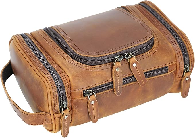 Polare Toiletry Bag Full Grain Leather Shaving Kit Dopp Kit Travel Case Wash Bag with YKK Zippers