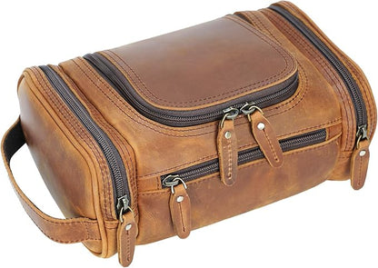 Polare Toiletry Bag Full Grain Leather Shaving Kit Dopp Kit Travel Case Wash Bag with YKK Zippers