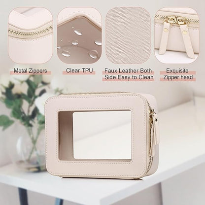 Pinkmik Clear Makeup Bag for Women Waterproof Travel Cosmetics and Toiletries Case Portable Makeup Oaganizer Bag Clear Car Bag with Zipper (Beige, M)