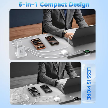 USB C Charging Blocks, 60W USBC Wall Fast Charger Block, Type C iPhone USB C Charger Fast Charging Brick, 5-Port Multiport Charger Plug Power Adapter for iPhone 17/16/15/14/13 Pro Max, iPad, GalaxyS25