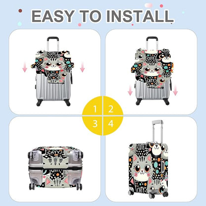 ANNA QUEEN Cute Cat Luggage Cover, Kawaii Cartoon Kitty Suitcase Protector with Colorful Polka Dot Design, Stretchable, Washable Travel Cover for 24-26 Inch Luggage