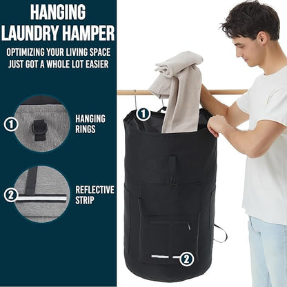 Laundry Backpack Heavy Duty, 115L Extra Large Laundry Bag with Straps, Dorm Room Essential for Guys, Backpack Laundry Bags with 4 Pockets, Laundry Hamper Bags for College Dorm, Apartment, Laundromat