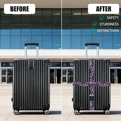 Nuxovilar Luggage Straps of 2 Set Purple Pink Black Zebra Pattern, 1.96x90.5 inches - Luggage Straps for Suitcases, Good for Adventure Trips, Outdoor Travel, Casual Use