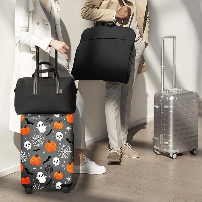 ANNA QUEEN Travel Pumpkin Spooky Halloween Luggage Cover Halloween Decorations Suitcase Protector Suitcase Cover Anti-Scratch,Stretchable Luggage Travel Bag Cover Washable