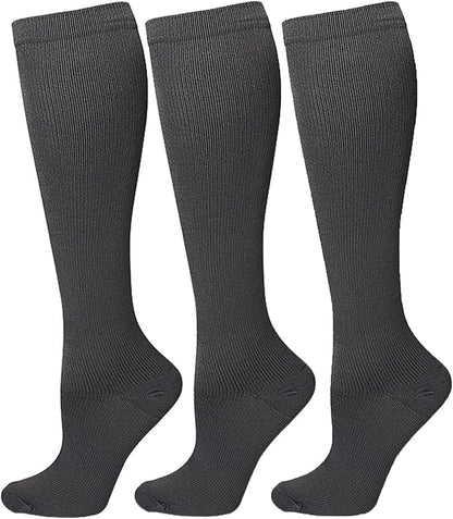Bestjybt 3 Pairs Compression Socks for Women & Men Circulation 15-20 mmHg Support Socks for Athletic Running Cycling