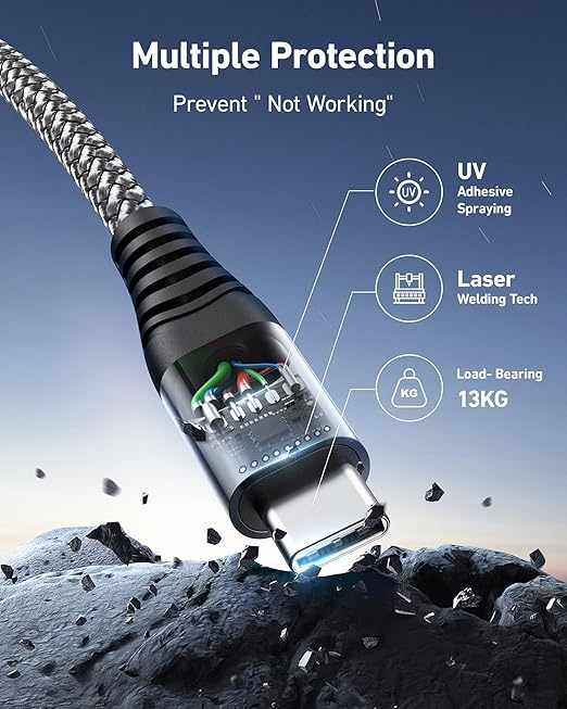 USBC to C Cable 10FT USB C Cables 60W, Long USB Type C Fast Charging Cable for Car Durable iPhone USB C Charger Cable USB C Cord for iPhone 17/16/15/Pro Max, Samsung Galaxy and More-Black