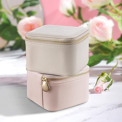 Vlando Small Jewelry Box Organizer,Travel Jewelry Storage with 6 Velvet Jewelry Zipper Pockets,Travel Jewelry Case Valentines Gifts Birthday Gifts for Women Girls (White)