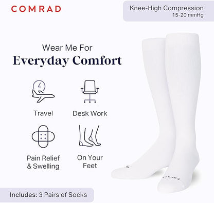 Comrad Nylon Knee High Socks - 15-20mmHg Graduated Compression Socks - Soft & Breathable Support Unisex Socks