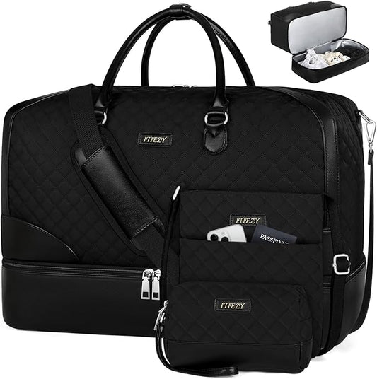 Weekender Bag for Women, Travel Duffel Bag Carry On Overnight Bag with Shoe Compartment Large Nylon Travel Weekend Tote Bag