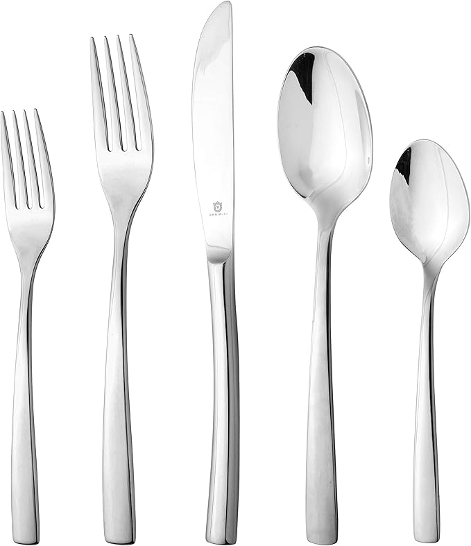 Modern Sleek Silverware Set - 18/10 Stainless Steel Flatware Set for Elegant Dining - Dishwasher Safe Cutlery Set - Built to Last Commitment (40-Piece)