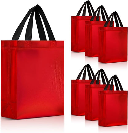 Nush Nush Shiny Red Gift Bags Bulk -Set of 30 Mediums Size, Bulk Gift Bags with Handles - Reusable Goodie Bag Christmas Gifts, Halloween Treats, Birthday Presents, Events, Return Gifts - 8Wx4Dx10H
