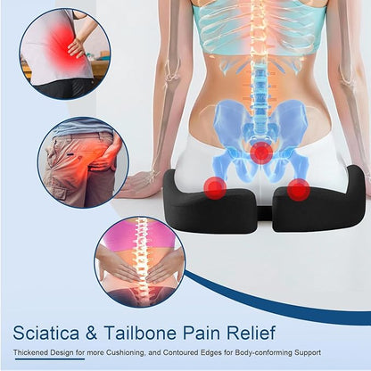 Seat Cushion for Office Chair for Wide Hip & Thigh with Firm Support, Thickened Memory Foam Sciatica Pain Relief Pillow for Proper Posture, Ergonomic Tailbone Pain Relief Cushion for Car Seat, Home