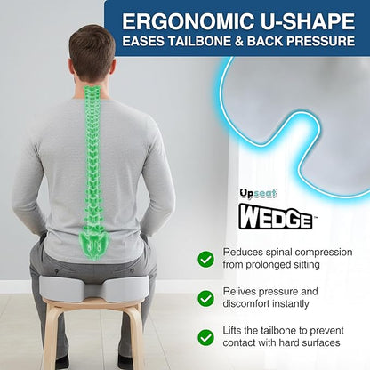 Upseat Wedge Ergonomic Seat Cushion, Made of Soft Foam, Wipeable Non-Fabric Posture Support for Office Chair – Promotes Upright Sitting & Relieves Tailbone Pressure and Sciatica, Made in North America