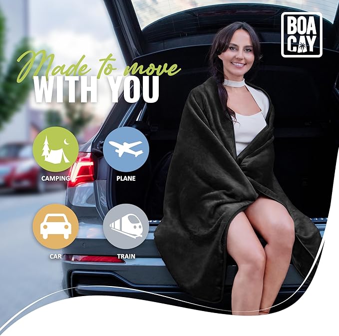 BOACAY Soft & Warm Travel Blanket for Airplane & Car - Long Flight Essential for Women, Men, Kids - Compact Pillow with Luggage Sleeve & Backpack Clip