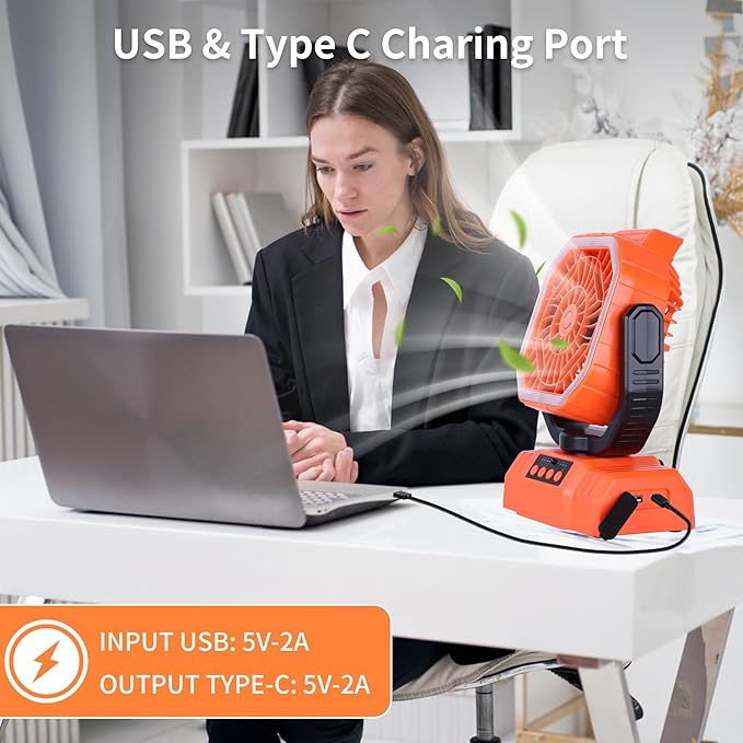 AVV 20000mAh High Speed Portable Camping Rechargeable Fan with Remote Control, Battery Powered with Auto Oscillating with Camping Essentials Accessories for Outdoor, Beach, Patio, Tent, Orange