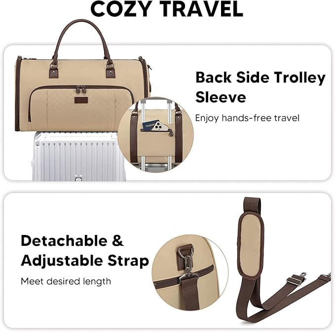 Garment Bag for Airplane Travel, Carry On Garment Duffle Bags for Women, 2 in 1 Travel Suit Bag with Shoes Compartment Carry on Bag Hanging Garment Bag Travel with Shoulder Strap,Black