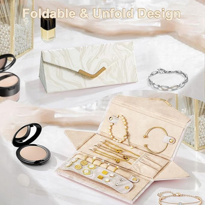 Yoobao Travel Jewelry Case for Women Girls, Triangle Jewelry Box Organizer, Small Foldable Storage Holder for Necklaces Earrings Rings Bracelets, Portable Travel Essentials Accessories