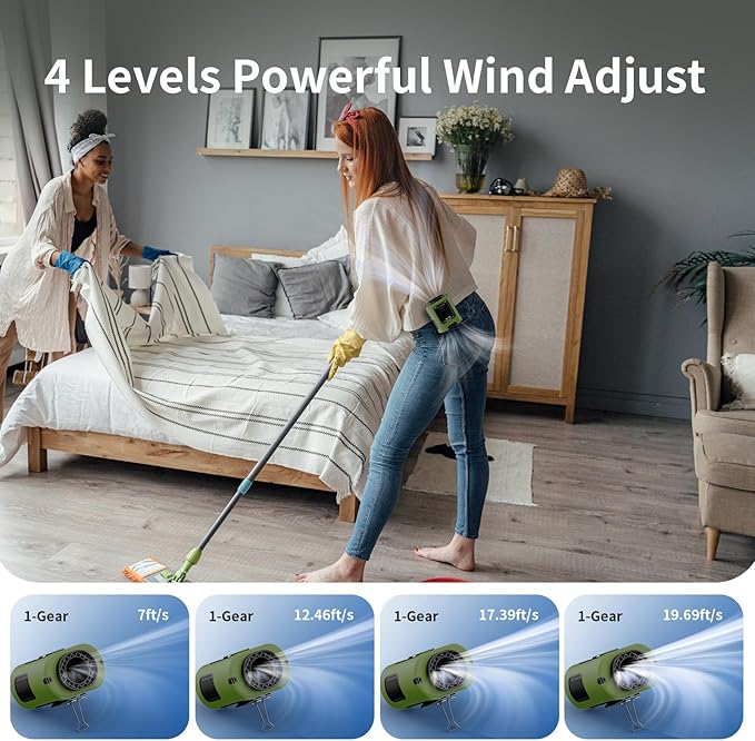 Socool Portable Waist Fan 5000mAh Rechargeable Mini Clip On Personal Fans with 13000RPM & 4 Adjustable Speeds, 25H Cooling Wearable Shirt Belt Hanging Neck Fan for Outdoor Working Jobsite (Green)