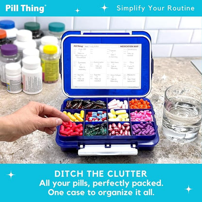 2-Pack Large Pill Organizer – Blue + Clear | 12-Compartment Weekly Pill Box Case with Removable Dividers, Waterproof, Travel-Friendly (Combo Pack - 1 Blue & 1 Clear)