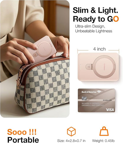 TORRAS EasyGo 10000mAh Magnetic Portable Charger Power Bank for iPhone, Fast Charging Travel Essential Wireless Battery Pack with Stand Compatible with Magsafe,17 Pro Max,Pro,16,15,14,13,12, Rose Gold