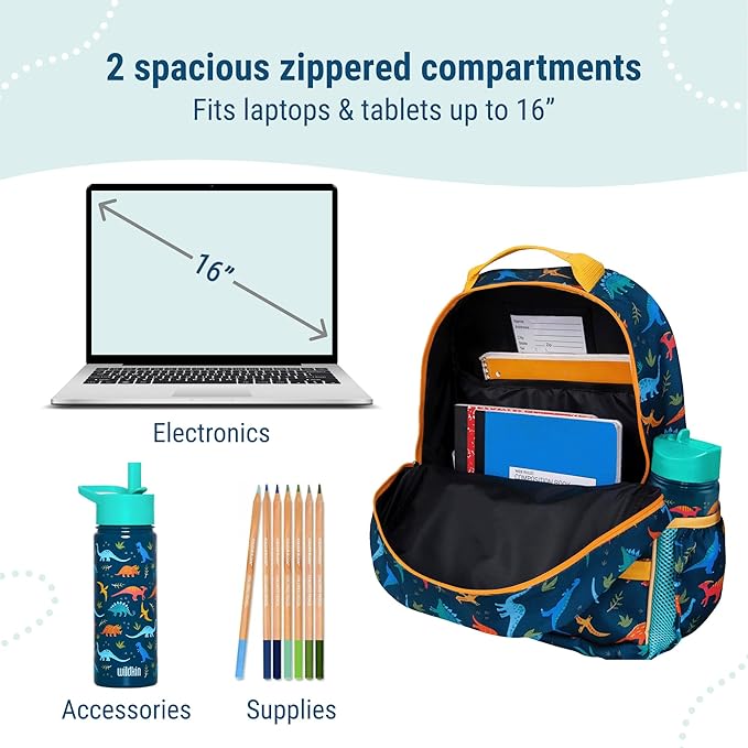 Wildkin ECO rPET 17-inch Large Backpack – Sustainable, Padded, Adjustable – Jurassic Dinosaurs
