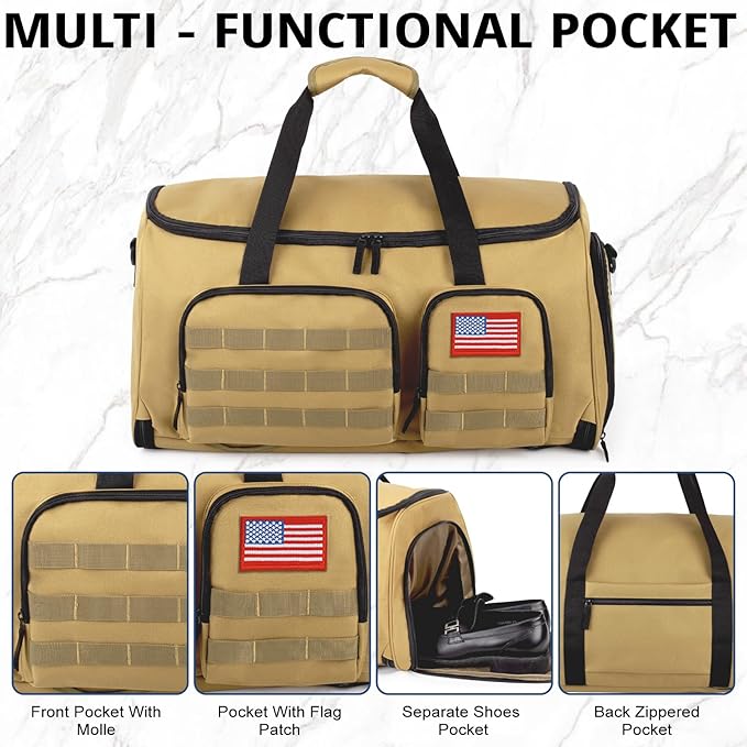 3-in-1 Tactical Garment Bag For Men,55L Large Capacity Convertible Suit Bag,Garment Bags For Hanging Clothes With Shoes Compartment, Multi-Functional Suit Bag For Travel Business